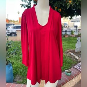 Worthington Neck Tie Red Blouse LARGE
